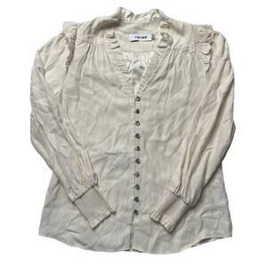 Cefinn Stella Silk Shirt Blouse Cream Size 4 Women's Long Sleeve V-Neck Ruffle